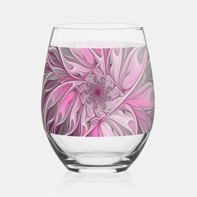 Verre À Vin Sans Pied Rêve de fleur rose fractale, motif de fantaisie fl (Verso)