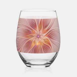 Verre À Vin Sans Pied Rêve floral rose tendre, art fractal abstrait de f