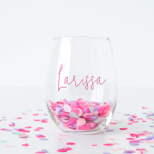 Verre À Vin Sans Pied Rose Fête de Mariage de Fille Nom Moderne Écriture