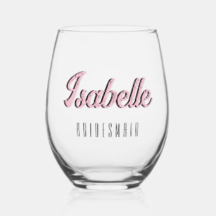 Verre À Vin Sans Pied Rose Orchidée 3D Nom Drôle Demoiselle d'Honneur