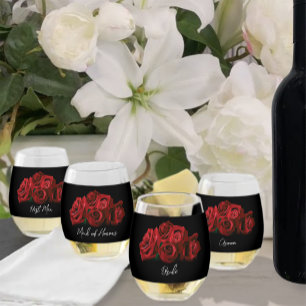 Verre À Vin Sans Pied Roses rouges Noir blanc