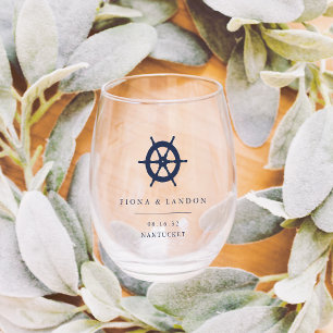 Verre À Vin Sans Pied Roue de navire nautique Faveur de mariage personna