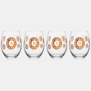 Verre À Vin Sans Pied Rousty Gears Steampunk Custom Initial