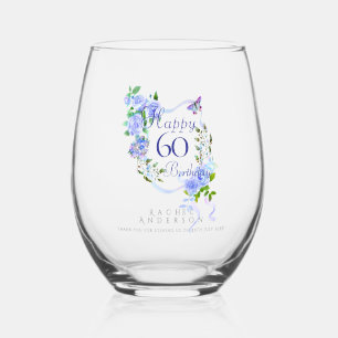 Verre À Vin Sans Pied Ruban de rose bleue 60e anniversaire