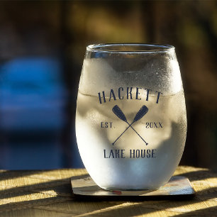 Verre À Vin Sans Pied Russe Marine Bleu Nom de famille Lake House Oars