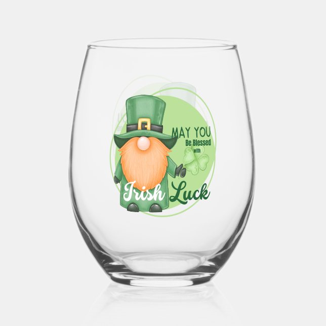 Verre À Vin Sans Pied Saint Patrick's Day Design Gnome (Verso)