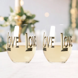 Verre À Vin Sans Pied Salutations De Mariage D'Amour,