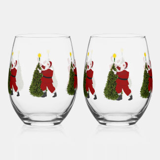 Verre À Vin Sans Pied Santa Putting the Star on the Tree Wine Glass Set
