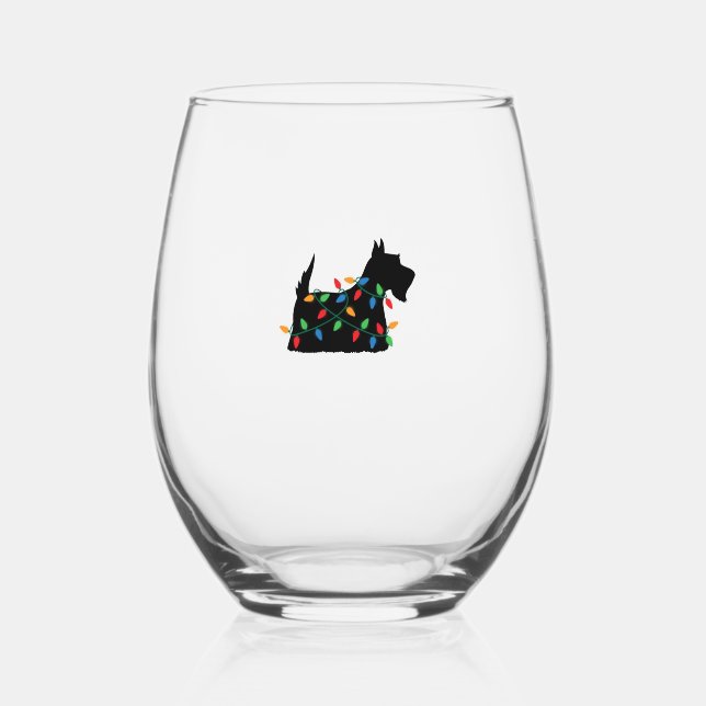 Verre À Vin Sans Pied Scottish Terrier Scottie Chien Noël Lumières Cadea (Recto)