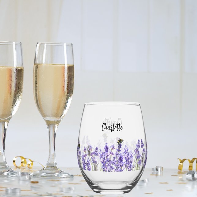 Verre À Vin Sans Pied Script de nom d'abeilles à la lavande (Créateur téléchargé)