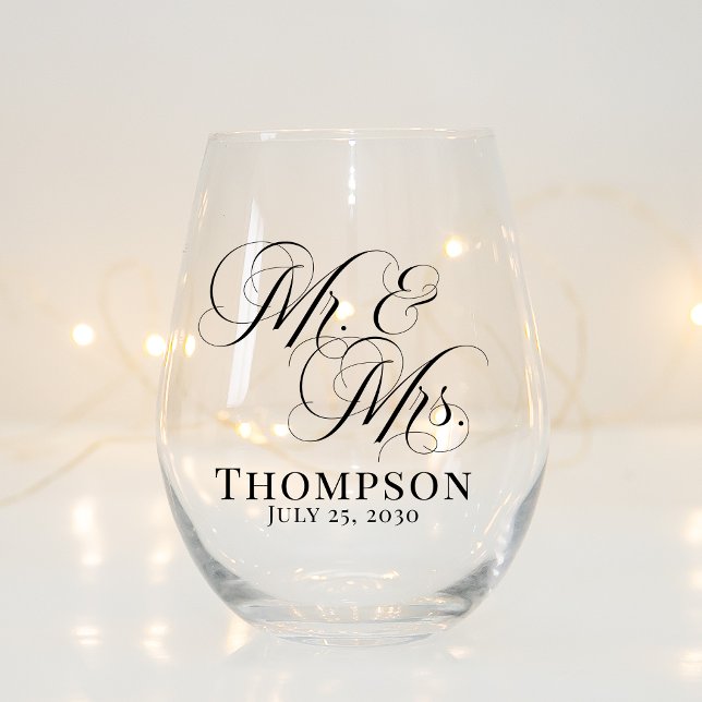 Verre À Vin Sans Pied Script élégant classe M et Mme Personnalisé (Créateur téléchargé)