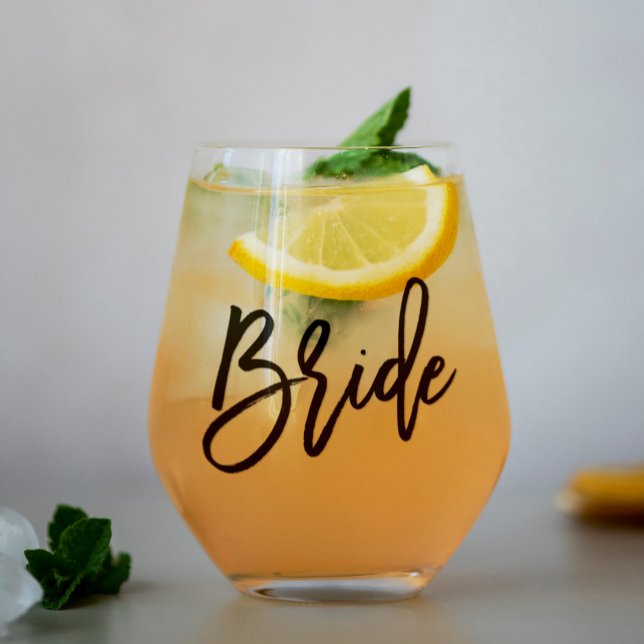 Verre À Vin Sans Pied Script élégant "Mariée" Personnalisé (Créateur téléchargé)