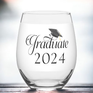 Verre À Vin Sans Pied Script Graduate Casquette Personnalisé Classe de 2