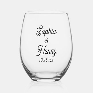 Verre À Vin Sans Pied Script mariage élégant Typographie noire