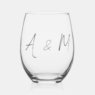 Verre À Vin Sans Pied Script minimal Monogramme Mariage Boho noir blanc