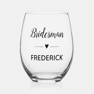 Verre À Vin Sans Pied Script noir Bridesman avec Mariage de nom