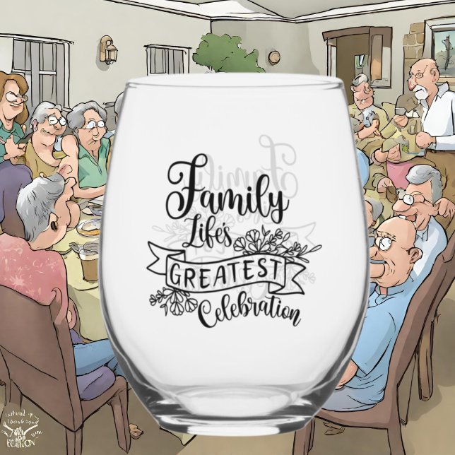 Verre À Vin Sans Pied Sentiments Famille de célébration mot art (Créateur téléchargé)