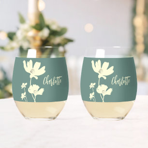Verre À Vin Sans Pied Silhouettes de Fleurs de Cosmos d'été botaniques