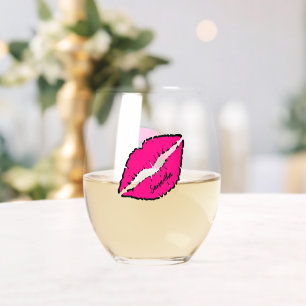 Verre À Vin Sans Pied Simple Zèbre avec lèvres roses Personnalisé