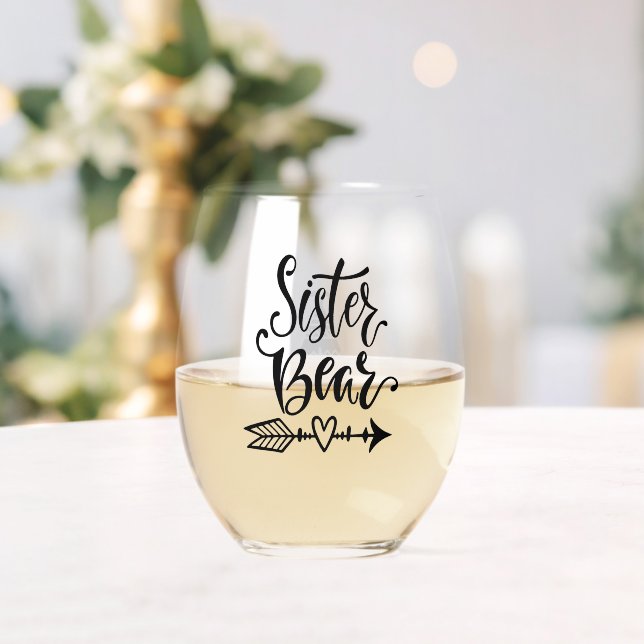 Verre À Vin Sans Pied Soeur Ours Calligraphie Tribale Personnalisée (Insitu (Mariage))