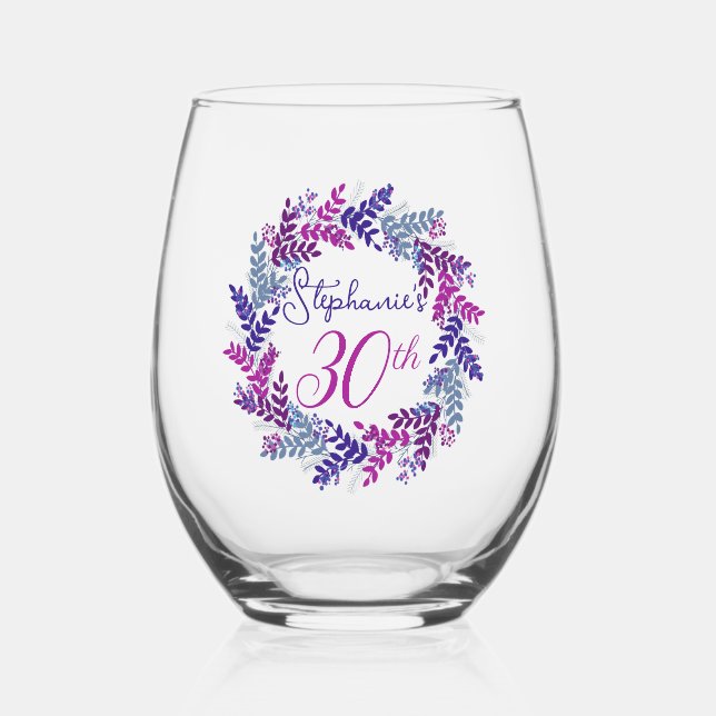 Verre À Vin Sans Pied Soirée élégante rose et violette 30e anniversaire (Recto)
