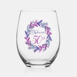 Verre À Vin Sans Pied Soirée élégante rose et violette 50e anniversaire