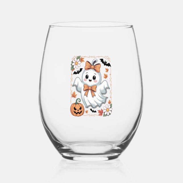 Verre À Vin Sans Pied Spooky Lace Ghost Halloween (Recto)