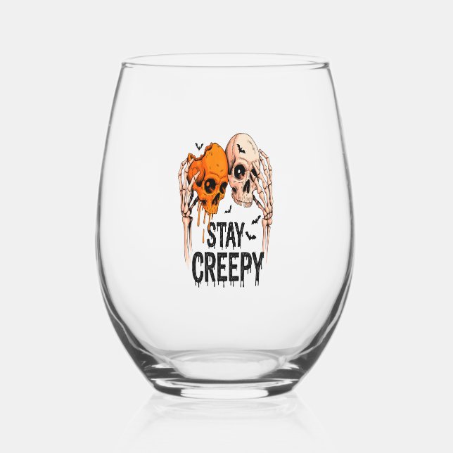 Verre À Vin Sans Pied Stay Creepy PNG, Retro Skull Halloween (Recto)