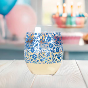 Verre À Vin Sans Pied Style élégant simple Fleur Bleue Blanc style