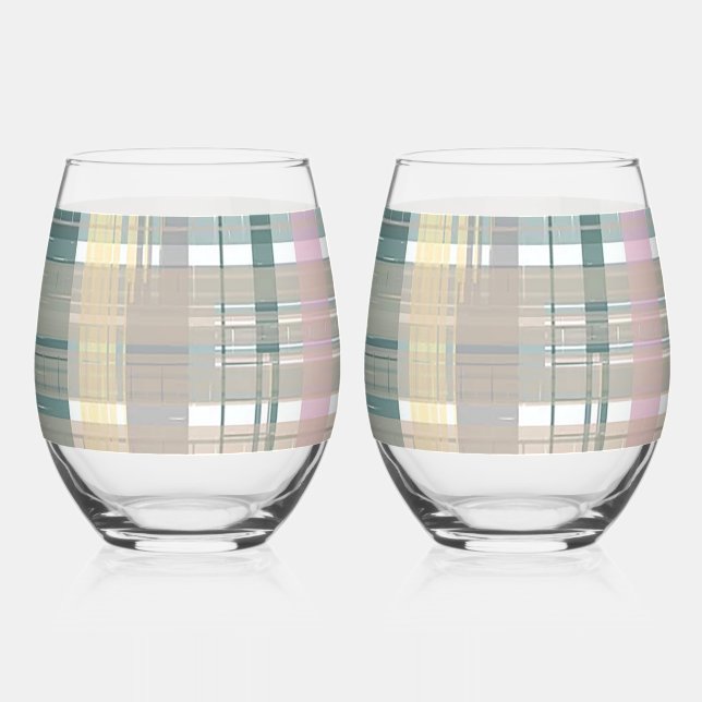 Verre À Vin Sans Pied Style Plaid Côtier Smart Look Imprimer (Recto)