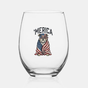 Verre À Vin Sans Pied T-shirt vectoriel vintage 'Merica Bulldog patrioti
