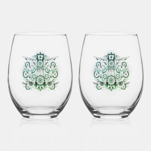 Verre À Vin Sans Pied Teinte verte dessin tribal