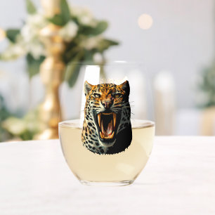 Verre À Vin Sans Pied Tête d'attaque du léopard