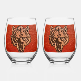 Verre À Vin Sans Pied Tête de loup sur fond rouge