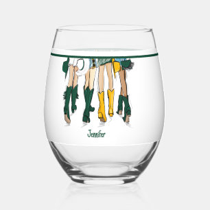 Verre À Vin Sans Pied Texas Ladies Fashion Cowboy Boot Gold Green