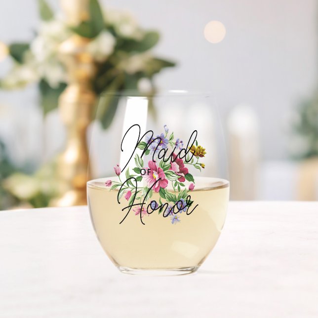 Verre À Vin Sans Pied Texte D'Honneur Personnalisé Sur Bouquet De Fleurs (Insitu (Mariage))