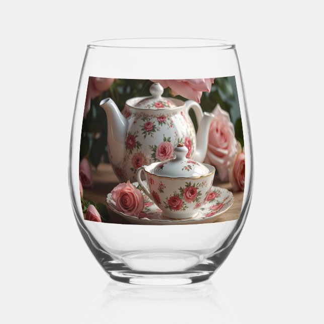 Verre À Vin Sans Pied Thé Rose de chou rose (Recto)