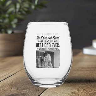 Verre À Vin Sans Pied Titre du journal personnalisé Best Papa Ever