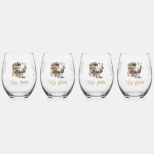 Verre À Vin Sans Pied Tons neutres terreux vert renne de Noël