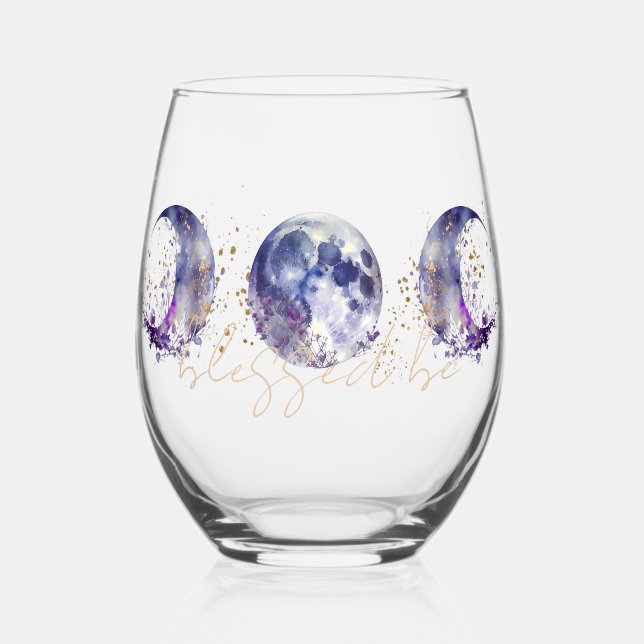 Verre À Vin Sans Pied Triple Lune Pouple et Vin Or (Recto)