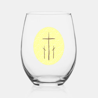 Verre À Vin Sans Pied Trois croix sur le Calvaire jaune