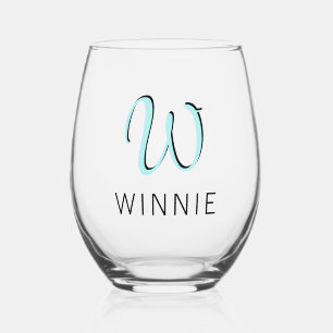 Verre À Vin Sans Pied Turquoise Elegant Initial Black Name Moderne