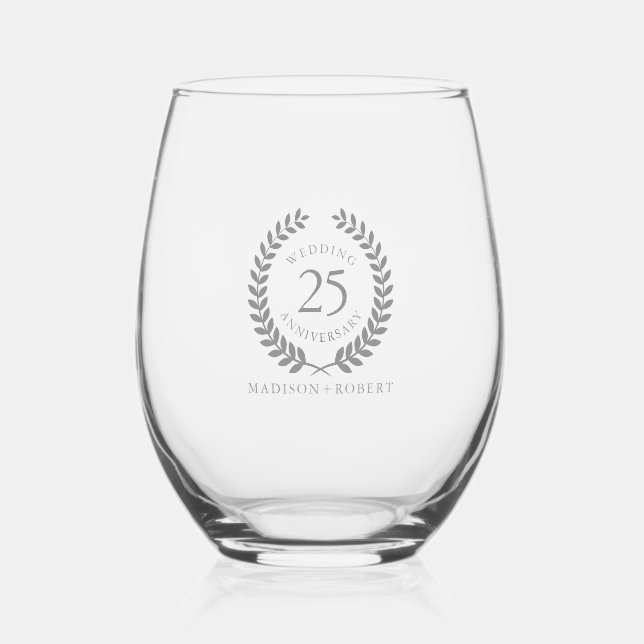 Verre À Vin Sans Pied Typographie du 25e anniversaire du Mariage Gray pe (Recto)