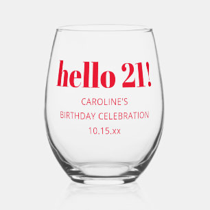 Verre À Vin Sans Pied Typographie Rouge Gras Fête d'Anniversaire 21 Ans 