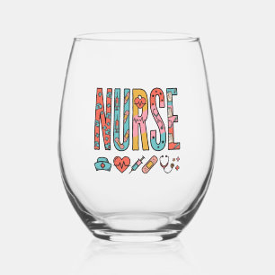 Verre À Vin Sans Pied Typographie vintage d'infirmière icône médicale co