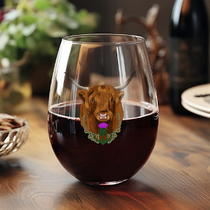 Verre À Vin Sans Pied Vache Écossaise des Highlands Thistle Celtique Vio