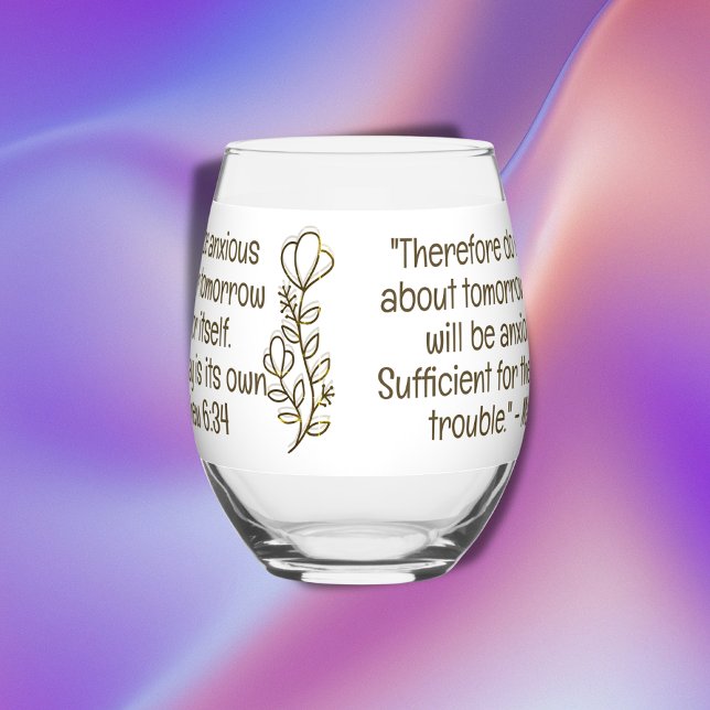 Verre À Vin Sans Pied Verse biblique Simple Botanique Brown et blanc | (Créateur téléchargé)