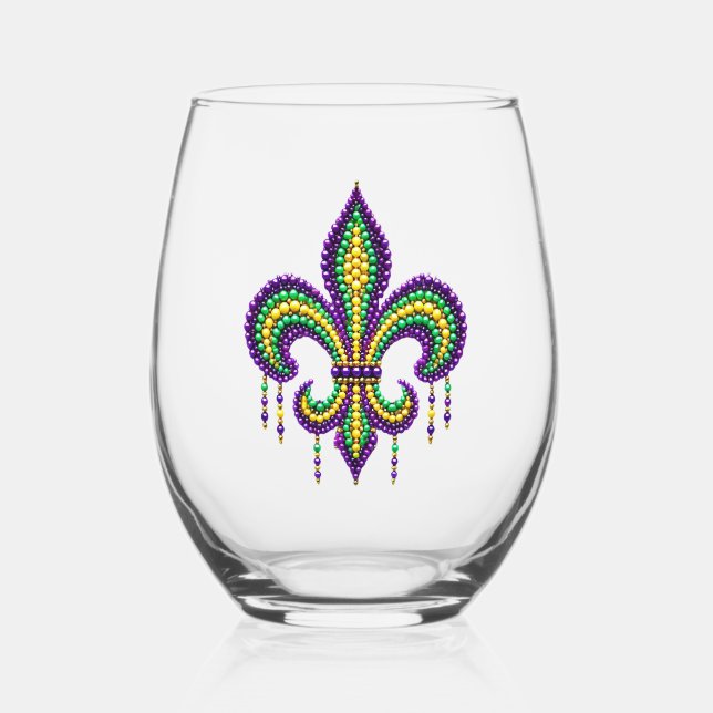 Verre À Vin Sans Pied Vert jaune pourpre Mardi Gras fleur de lis (Verso)