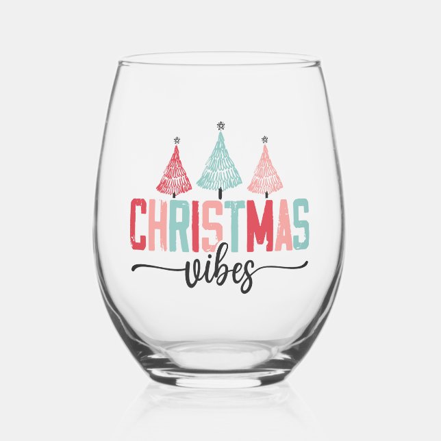 Verre À Vin Sans Pied Vibes de Noël - Festive Tree Design (Recto)