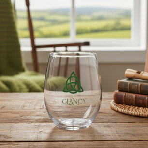 Verre À Vin Sans Pied Vibrant Nœud Celtique de la Trinité Nom de Famille